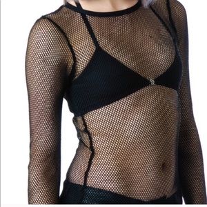Long Sleeve Black Fishnet Sheer Top